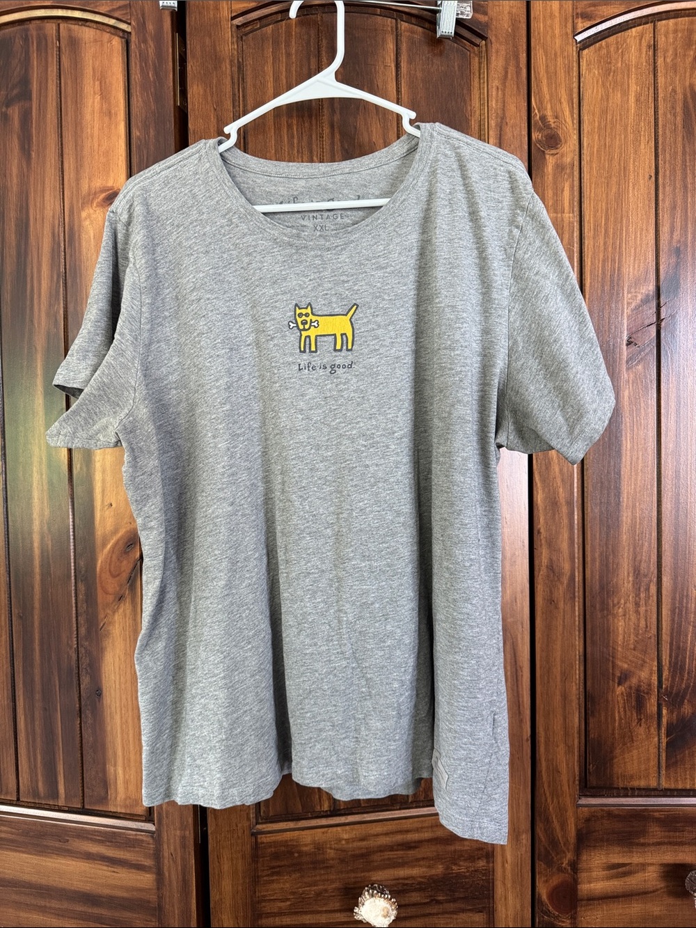 Life Is Good Gray Tee with Yellow Dog Graphic